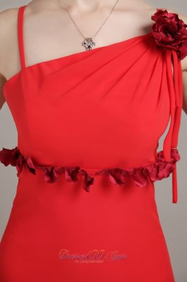 Hand Flower Column Spaghetti Straps Red Prom Dress