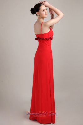 Hand Flower Column Spaghetti Straps Red Prom Dress