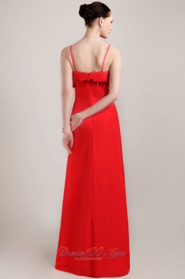 Hand Flower Column Spaghetti Straps Red Prom Dress