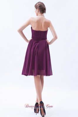 Dark Grape Purple Prom Dress Ruch Appliques Knee-length