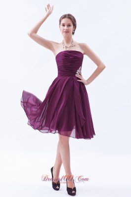 Dark Grape Purple Prom Dress Ruch Appliques Knee-length