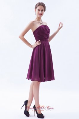 Dark Grape Purple Prom Dress Ruch Appliques Knee-length