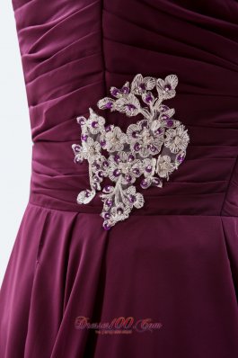 Dark Grape Purple Prom Dress Ruch Appliques Knee-length