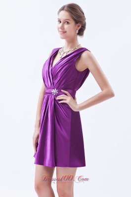 Eggplant Purple V-neck Prom / Cocktail Dress Mini-length