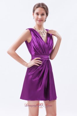 Eggplant Purple V-neck Prom / Cocktail Dress Mini-length