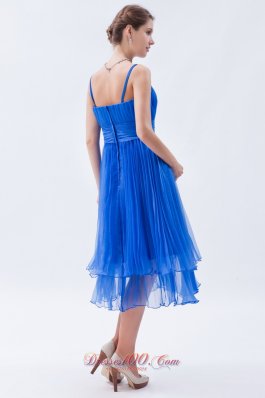 Sky Blue Empire Straps Prom Dress Ruch Tea-length