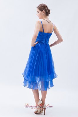 Sky Blue Empire Straps Prom Dress Ruch Tea-length