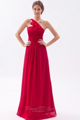 Wine Red Empire One Shoulder Bridesmaid Gowns Empire