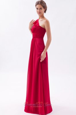 Wine Red Empire One Shoulder Bridesmaid Gowns Empire