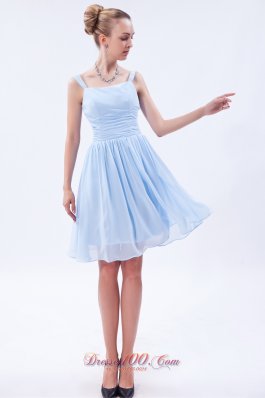 Light Sky Blue Empire Bridesmaid Dress Straps Knee-length