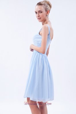 Light Sky Blue Empire Bridesmaid Dress Straps Knee-length