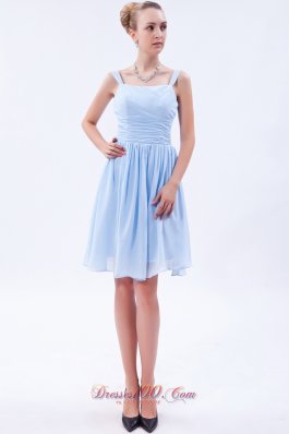 Light Sky Blue Empire Bridesmaid Dress Straps Knee-length