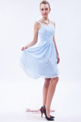 Light Sky Blue Empire Bridesmaid Dress Straps Knee-length