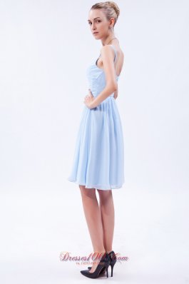 Light Sky Blue Empire Bridesmaid Dress Straps Knee-length