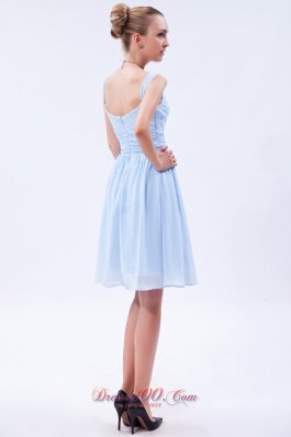 Light Sky Blue Empire Bridesmaid Dress Straps Knee-length