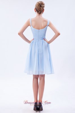 Light Sky Blue Empire Bridesmaid Dress Straps Knee-length