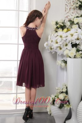 Maroon Empire High-neck Bridesmaid Dress Knee-length