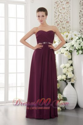 Grape Purple Empire Bridesmaid Dress Sweetheart Belt Ruch