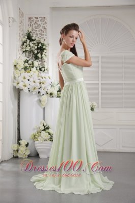 Apple Green Cap Sleeve Ruch Bridesmaid Dress Belt