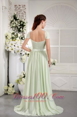 Apple Green Cap Sleeve Ruch Bridesmaid Dress Belt