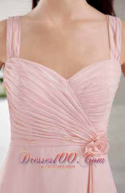 Baby Pink Princess Bridesmaid Dress Straps Tea-length