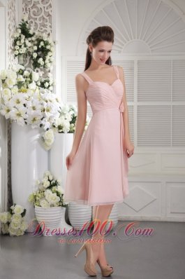 Baby Pink Princess Bridesmaid Dress Straps Tea-length