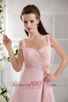 Baby Pink Princess Bridesmaid Dress Straps Tea-length