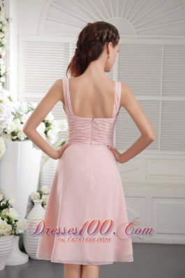 Baby Pink Princess Bridesmaid Dress Straps Tea-length