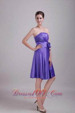 Slate Blue Strapless Bridesmaid Dress Knee-length Flower