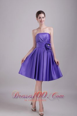 Slate Blue Strapless Bridesmaid Dress Knee-length Flower