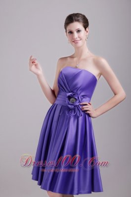 Slate Blue Strapless Bridesmaid Dress Knee-length Flower