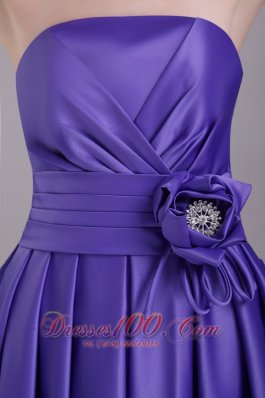 Slate Blue Strapless Bridesmaid Dress Knee-length Flower