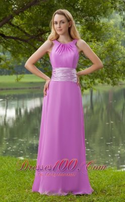 Lavender Empire Bateau Brush Ruch Bridesmaid Dress