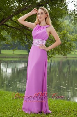 Lavender Empire Bateau Brush Ruch Bridesmaid Dress