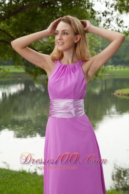 Lavender Empire Bateau Brush Ruch Bridesmaid Dress