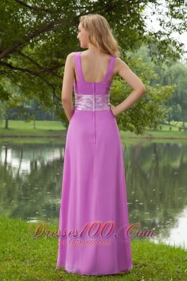 Lavender Empire Bateau Brush Ruch Bridesmaid Dress