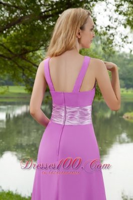 Lavender Empire Bateau Brush Ruch Bridesmaid Dress