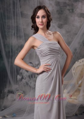 Grey One Shoulder Chiffon Bridesmaid Dress Ruched