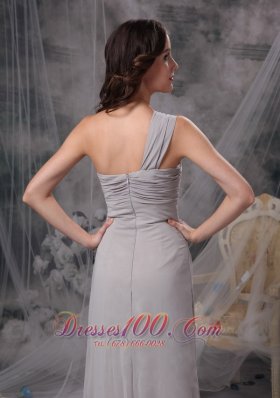 Grey One Shoulder Chiffon Bridesmaid Dress Ruched