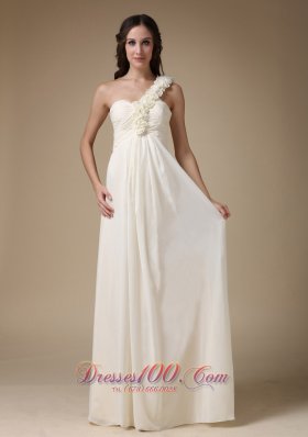 One Shoulder Handmade Flowers Bridesmaid Dress Chiffon