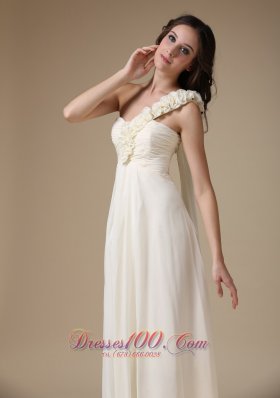 One Shoulder Handmade Flowers Bridesmaid Dress Chiffon