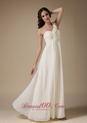 One Shoulder Handmade Flowers Bridesmaid Dress Chiffon