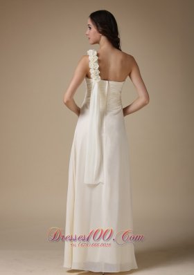 One Shoulder Handmade Flowers Bridesmaid Dress Chiffon