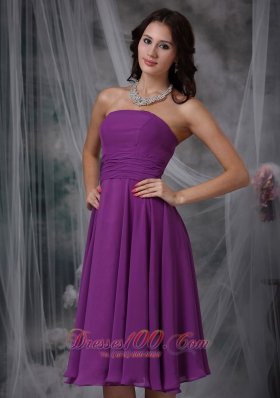 Purple Ruched Chiffon Short Bridesmaid Dress