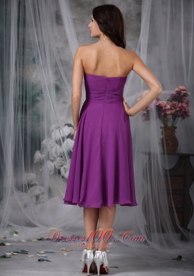 Purple Ruched Chiffon Short Bridesmaid Dress