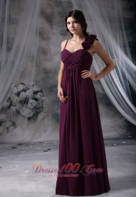 Hand Made Flowers Straps Purple Bridesmaid Dress