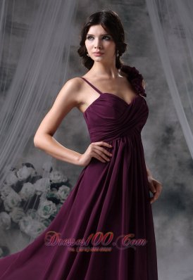 Hand Made Flowers Straps Purple Bridesmaid Dress