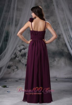 Hand Made Flowers Straps Purple Bridesmaid Dress