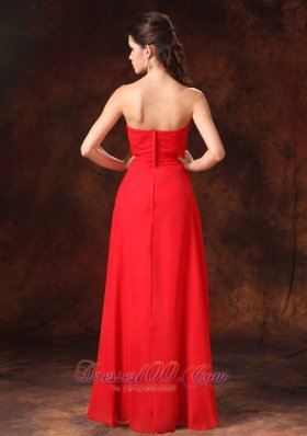 Beaded Red Chiffon Strapless Dress For Bridesmaid