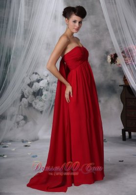 Watteau Ruched Red Bridesmaid Dress Strapless Chiffon